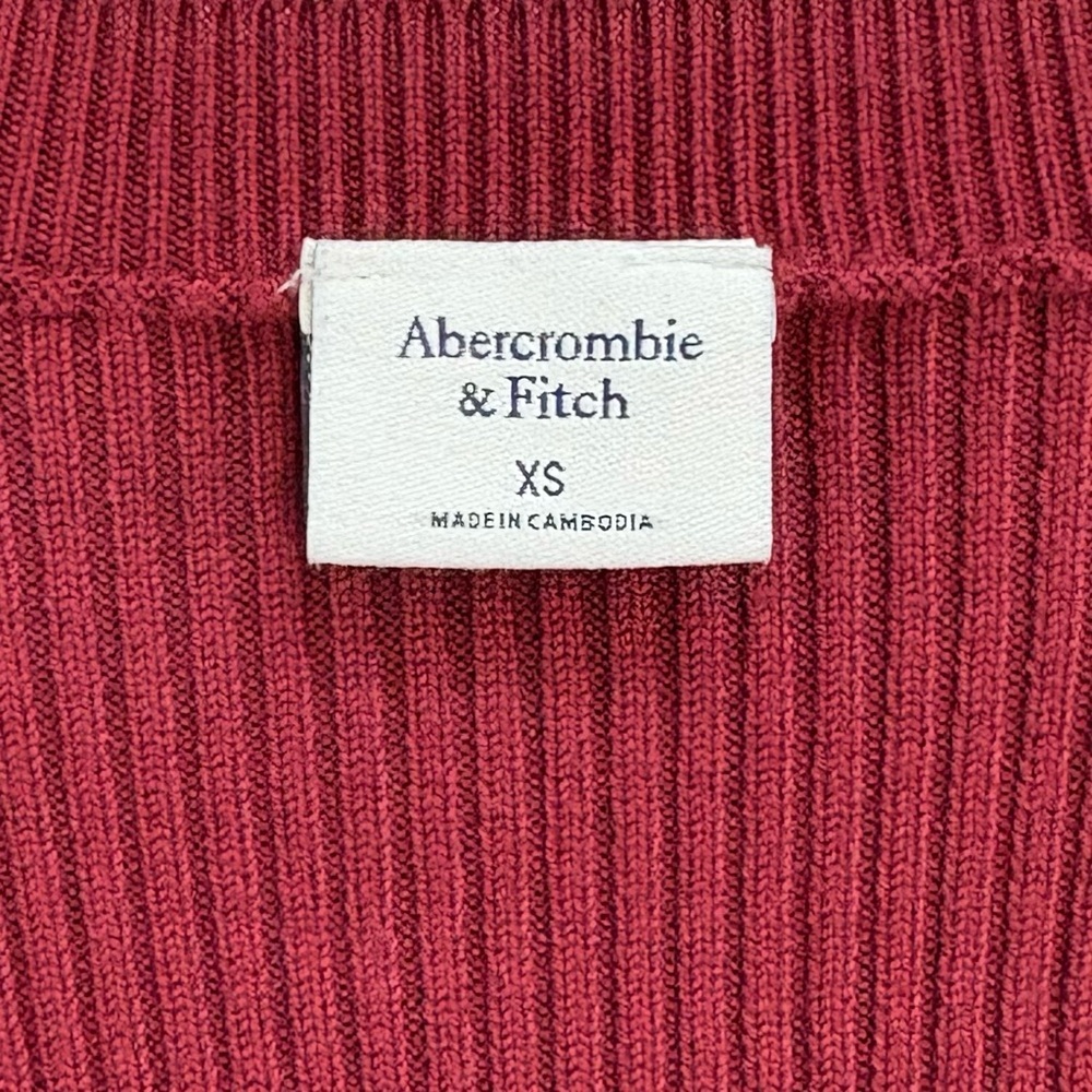 ABERCROMBIE & FITCH Ribbed Scoop Neck Cropped Long Sleeve Top Burgundy XS - Picture 3 of 7